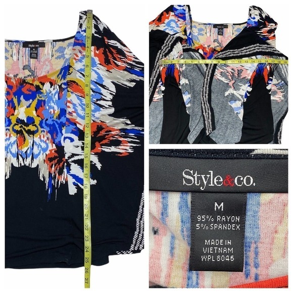 STYLE & Co Multicolor Printed Black Poncho Blouse - Picture 9 of 10